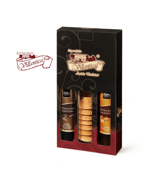 Confezione Regalo con 2 bottiglie di crema di liquore Villantica e cialde